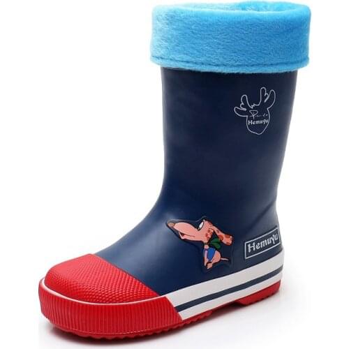 ULKNN Childrens Rain Shoes Students Rain Boots Baby Rubber Boys Anti-slip Water Shoes Girls Candy-colored Blue Cotton Unisex