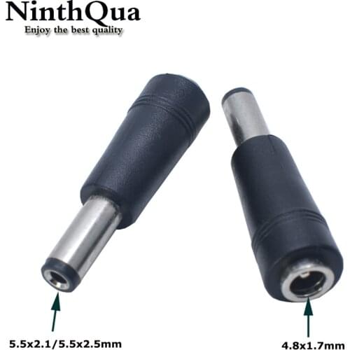 2pcs 4.8x1.7mm female jack socket to 5.5x2.5/5.5x2.1mm male plug DC Power Connector Adapter Laptop 4.8*1.7 to 5.5*2.5/5.5*2.1