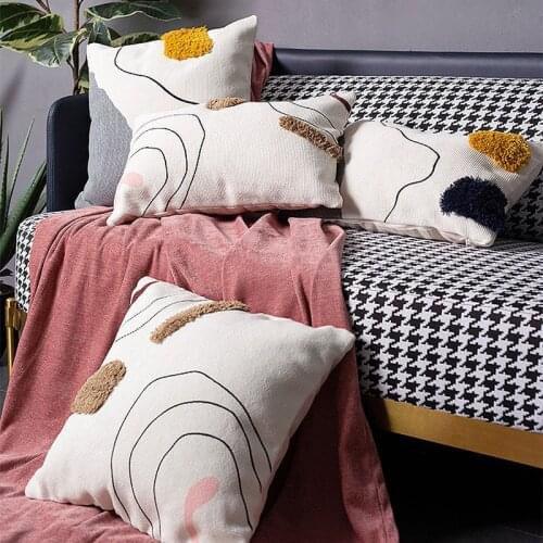 Nordic Cotton Woven Cushion cover 45x45cm pillow cover Abstract Line Colors Handmade Tufted for Home decoratio Living room Bed R