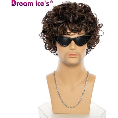 Men Curly Wave Synthetic Short Wigs for White Daily Party Mixed Male Curly Natural Wig with Bangs Cosplay Hair For Young