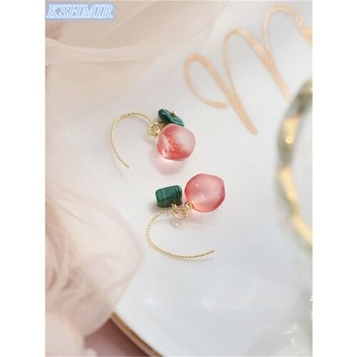 Summer small fresh pink honey peach earrings sweet and lovely fruit earrings pendant personality fun woman earrings