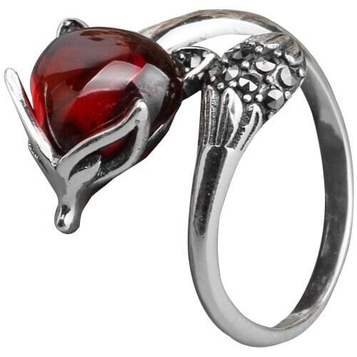 Cute Female Moonstone Small Fox Ring Classic Silver Color Open Engagement Ring Cute Bridal Animal Wedding Rings For Women