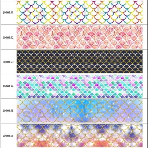 New 5 Yards Beautiful Fish Scales Printed 25mm/38mm/50mm/75mm Grosgrain/Satin Ribbon For Hair Bows DIY Accessories 201015 201016