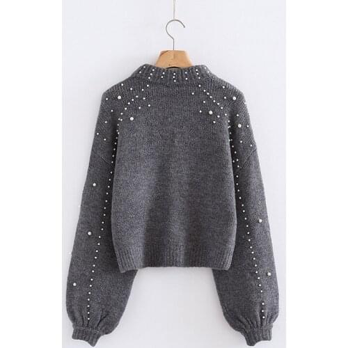New Fashion Ladys Sweater Women Loose Petal Collar Womens Turtleneck Pearl Autumn Winter Warm Pullover sueter mujer YQ185
