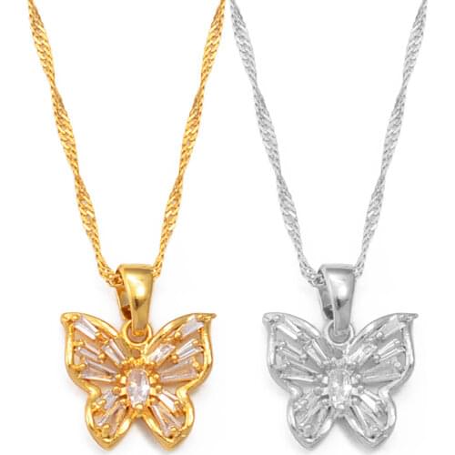 Anniyo CZ Butterfly Necklaces Women Girls Gold Color Charm Pendant Necklace Jewelry Cubic Zirconia Birthday Party Gift #008309