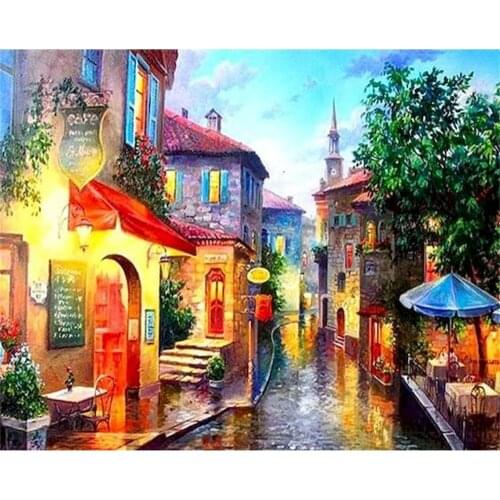 Landscape Cartoon City DIY Embroidery 11CT Cross Stitch Kits Craft Needlework Set Cotton Thread Printed Dropshipping