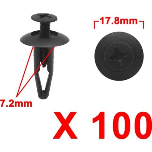 Uxcell 100pcs 7.2mm Plastic Black Car Rivets Fastener Fender Bumper Push Pin Clips