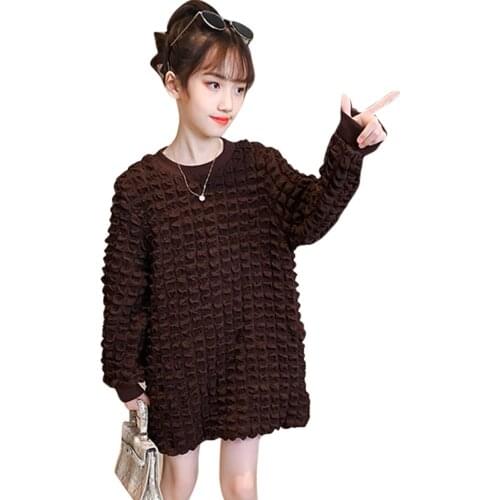 Girl Dress Solid Color Party Girl Dress Long Sleeve Party Dress Child Spring Autumn Costume Girl 6 8 10 12 14