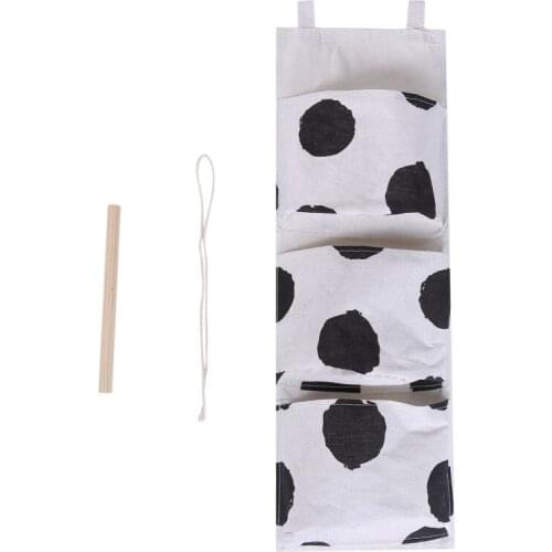 Black White Pattern Cotton Linen Hanging Storage Bag 3 Pockets Wall Mounted Wardrobe Handbag Wall Pouch Cosmetic Toys Organizer