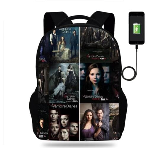Hot The Vampire Diaries Backpack for Boy Girls Teenager School Bags Children Student Knapsack Men Women USB Charging Travel Bags