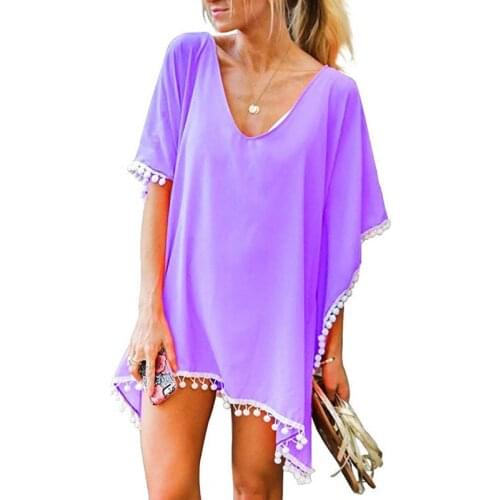 2021 Chiffon Tassels Beach Wear Women Swimsuit Cover Up Swimwear Bathing Suits Summer Mini Dress Loose Solid Pareo Cover Ups New