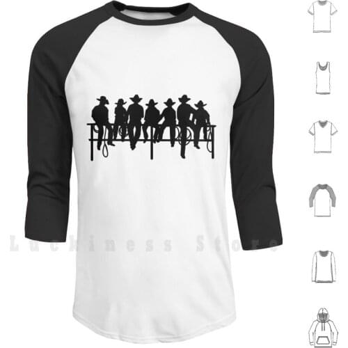 Cowboys On Wood Fence Hoodies Long Sleeve Cowboy Western Ranch Horse Roping Rodeo County Fair Men Texas Ohio