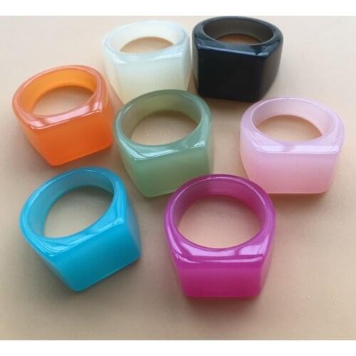 UJBOX US Size7 Multicolor Designer Square Resin Rings Wholesale Women Acrylic Wedding Bands Pink Ring Party Jewelry Bulk