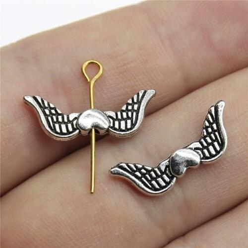 WYSIWYG 20pcs 20x7mm Angel Wings Heart European Small Hole Spacer Beads For Jewelry Making DIY Findings