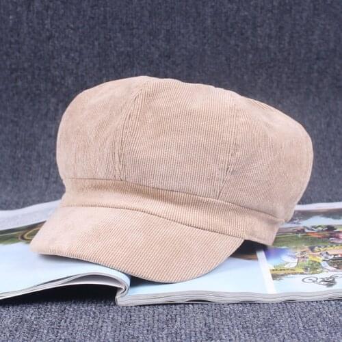 Women Vintage Hat Winter Warm Beret Cap Solid Color Corduroy Korean Literary Painter Newsboy Berets England Retro Octagonal Hat