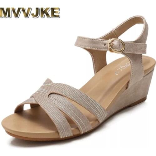 MVVJKE Summer 2021 New Wedge Sandals Womens Casual Shoes Fashion Word Buckle With Thick Versatile Mother Shoes Sandals Womens