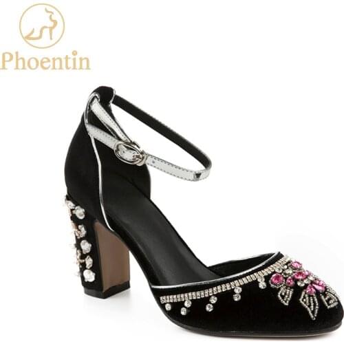 Phoentin Purple flower crystal shoes woman 2020 new arrival high wedding heels buckle size 33 designer shoes women luxury FT628