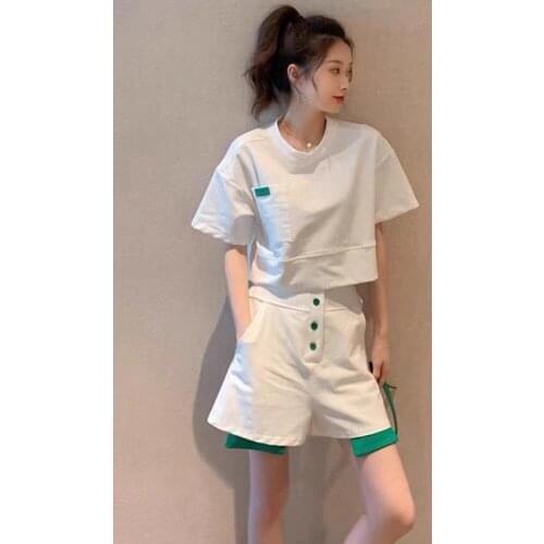 Two Piece Set Tracksuit Women Summer t-shirt and Biker Shorts Sweat Suits Outfits Matching Sets