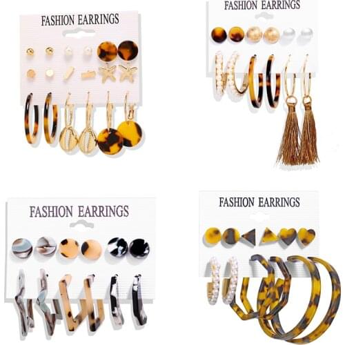 17MILE Bohemian Fashion Leopard Acrylic Alloy Drop Earrings Set For Women Female Elegant Pearl Geometric Earring 2020 Jewelry