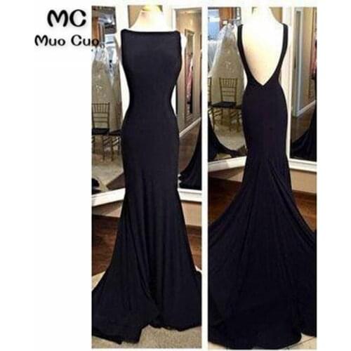 2018 Elegant Mermaid Prom Dresses Tank Sleeveless Chiffon Backless Black Formal Womens Evening Dresses Mother Dress