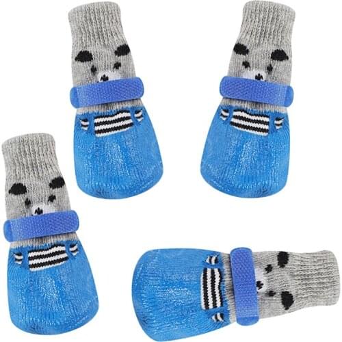 4pcs Winter Warm Dog Socks Soft Cotton Rubber Knits Pet Socks Rain Snow Cat Boots Waterproof Non-slip Shoes Footwear for Dogs