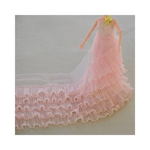 1Meter 5Layers Wavy ruffled Pink Gray Black Ivory Pleated Lace Skirt Trims Mesh Skirt cuffs handmade DIY 18cm