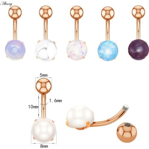Alisouy 1pc Women Navel Button Rings Rose Gold Medical Steel Rhinestone Sexy Belly Navel Piercing Ring Women Body Jewelry