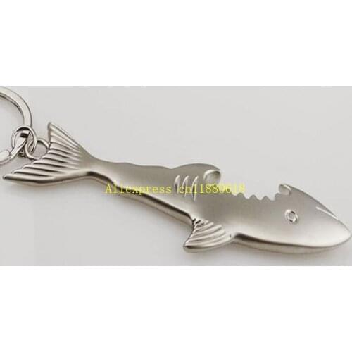 100pcs/lot Fast shipping Shark Shaped Bottle Opener Keychain Zinc alloy Key Ring Beer Bottle Opener