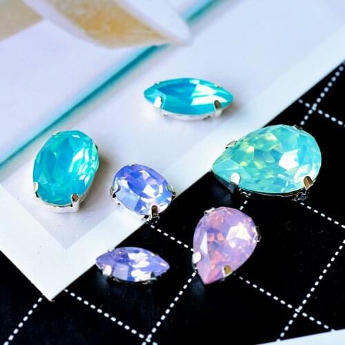 12p opal color multi-shape sewing resin stone acrylic sew on rhinestone silver claw jewels Apparel Bags Shoes Sewing Accessories