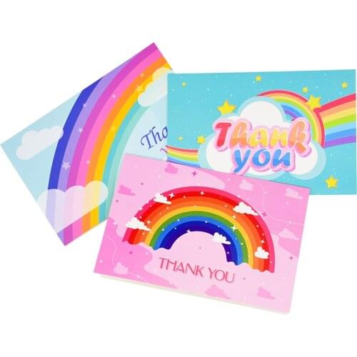 2-5pcs Colorful Rainbow Thank You Cards Wedding Party Invitation Greeting Cards Thanksgiving Day Postcard Folding Cards