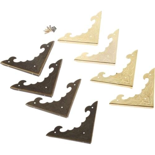 4Pcs Antique Bronze/Gold Decorative Corner Bracket Jewelry Wood Box Feet Corner Protector Guard Furniture Hardware with Nails