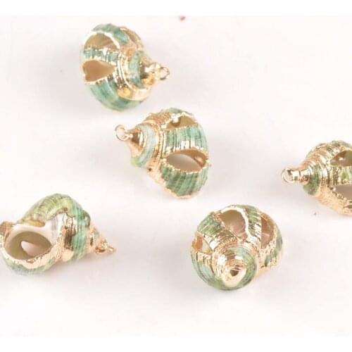 5pcs Natural Gold Plated Hollowed-out Green Spiral Shells For DIY Pendant Seashell Craft Handmade Accessories Home Decor tr0262