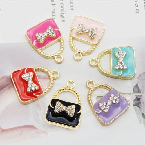 Julie Wang 6PCS Women Bag Charms Alloy With Rhinestone Handbag Purse Pendant Pink Green Jewelry DIY Accessory Craft Making