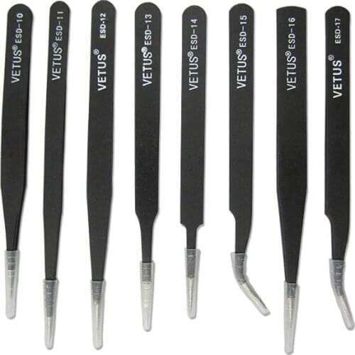 Anti-static ESD Stainless Steel Electronics Tweezers Maintenance Tools Industrial Precision Curved Straight Tweezers Repair Tool