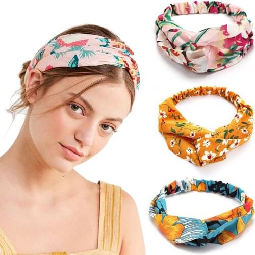 Bohemian Floral Print Headband Elastic Cross Knot Turban Hair Band Women Girls Hair Accessories Bandeau Cheveux Hairband 2020