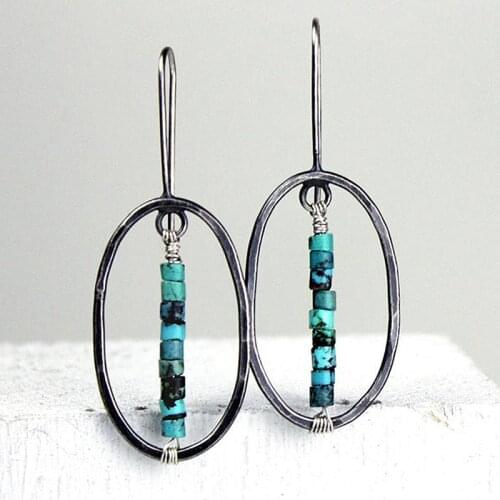 Bohemian Retro Earrings for Women Ethnic Circle Oval Hollow Vintage Metal Wooden Beaded Drop Earring Jewelry Gifts O3D425