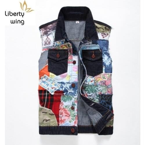 Chaleco Hombre Summer 2020 New Fashion Sleeveless Punk Style Slim Fit Mens Denim Vests Casual Patchwork Personalized Waistcoat