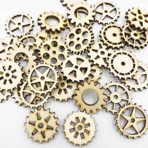50/100pcs gearwheel Wood Buttons Mixed Pattern Cartoons Sewing Button Scrapbooking Embellishments Crafts Decorative WB676