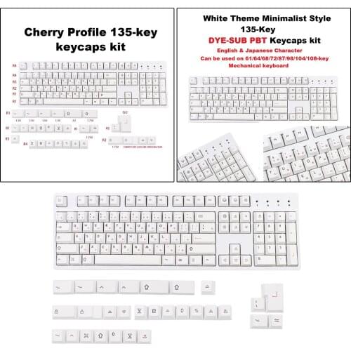 135 Key Profile DYE-Sub Japanese Keycap Minimalist Style White Theme Suitable Suitable for Any Size Mechanical Gaming Keyboard