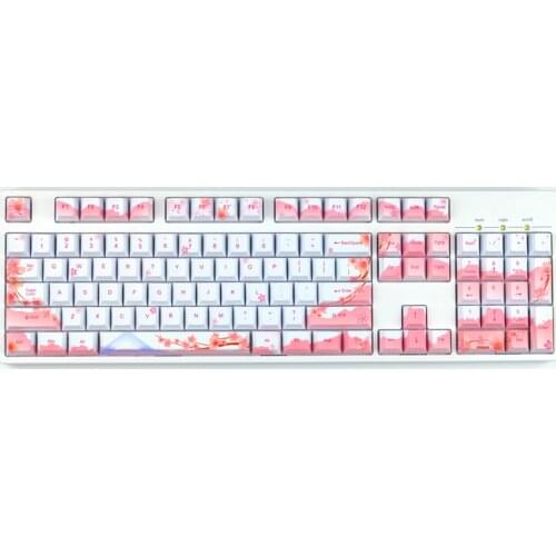 Mount Fuji Cherry Blossoms Design Pink White Keycaps For Cherry Mx Switch Mechanical Keyboard 60 84 96 Cherry Profile PBT Keycap