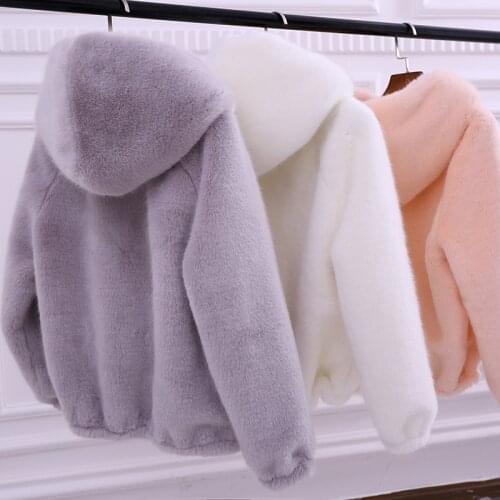 Rabbit imitation fur winter grass mink faux fur coat ladies artificial fur hooded soft plus size 2021 womens jacket red,2XL,3xl