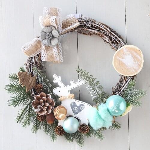 Round Wicker Door Wreath Garland for Wedding Christmas Artificial Flower Rattan Hoop Hanging Wreath Home Window Wall Decorations