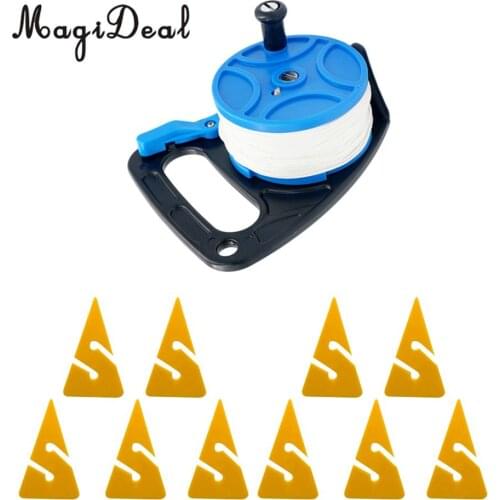 MagiDeal Multi Purpose Dive Wreck Cave Reel & Handle Line Kayak Anchor + 10x Line Markers for Underwater Technical Scuba Diving