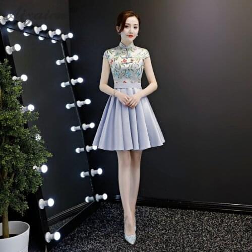 Fashion New Mini Satin Skirt Cheongsam Modern Host Slim Qi Pao Women Chinese Evening Dress Qipao Promotion Oriental Style Gown