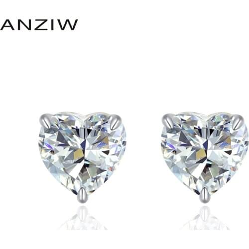 Fashion 925 Sterling Silver 7x7mm Heart Cut CZ Stud Earrings Silver Stud Earring Women Engagement Wedding Party Jewery Gift