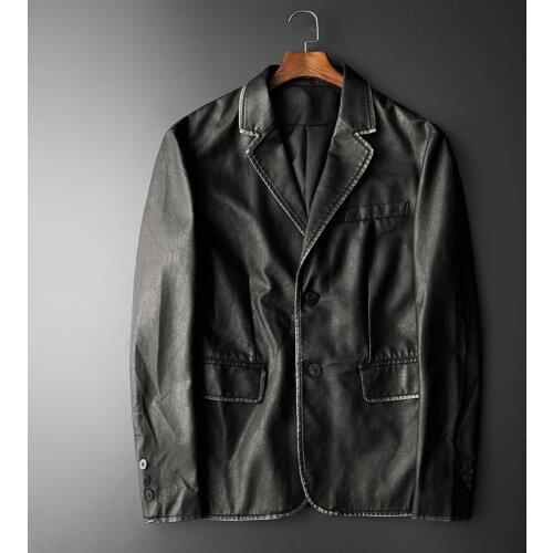 Mens 2021 New Autumn New Blazers Men Fashion Suit Collar Single-breasted Leather Jacket Korean Youth Pu Leather Male Outerwear