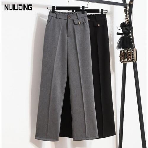 Autumn High Waist Wide Leg Pant Women Loose Elasitc Waist Suits Pant Female Plus Size S-5XL Floor-Length Long Trousers Pantlaton