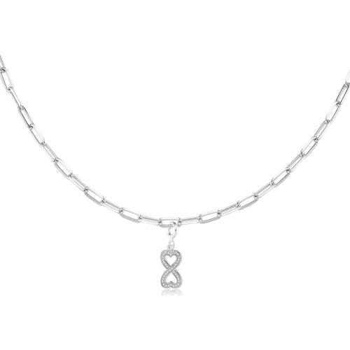 Valori Jewels Infinity, Zirconia White Gemstone, Rhodium Plated, Sterling Silver Charm Necklace