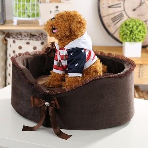 Pet kennel High-quality Circular Small dog house lace bow pet nest cat dog beds Send a pillow 2 colour pet products