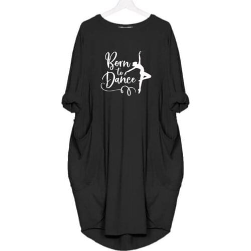 Cartoon Born to dance Letter Print Dress for Female Harajuku Long Sleeve Vintage Dress Women Femme Girlfriend Lover Summer Gift